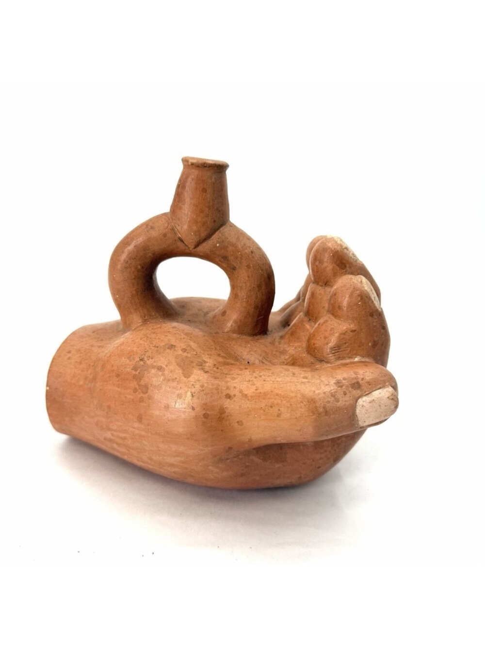 Vintage Peru Stirrup Spout Vessel Hand Form Pottery Anthropomorphic Terracotta